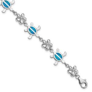 Sterling silver, created blue opal Turtle Bracelet